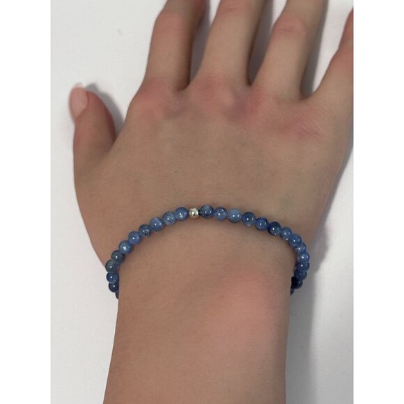 Natural Kyanite Gemstones Mini 4mm 18K White Gold Charm Bead - Picture 5 of 5